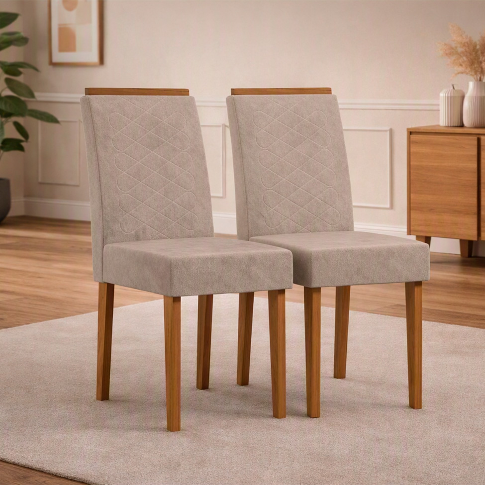 Conjunto com 2 Cadeiras Aurea Chenille Cinza e Cinamomo