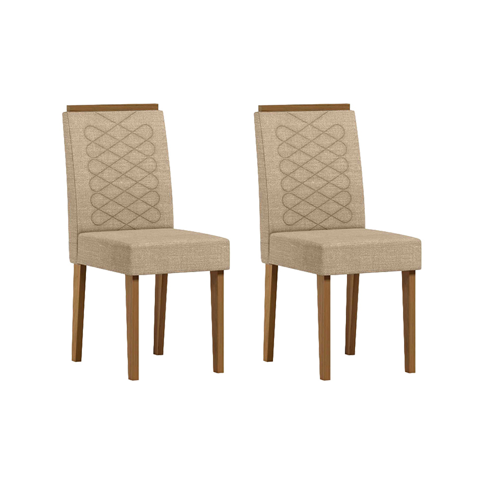 Conjunto com 2 Cadeiras Aurea Linho Areia e Cinamomo