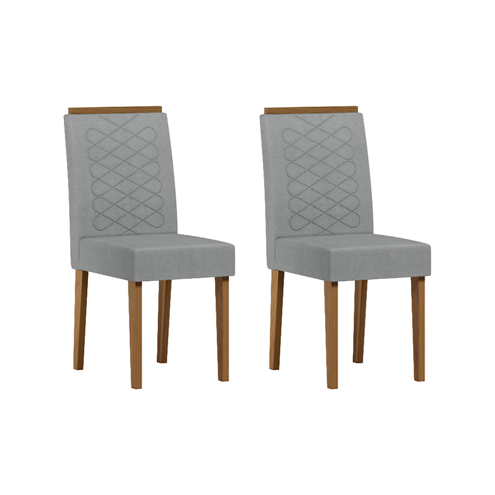 Conjunto com 2 Cadeiras Aurea Linho Cinza Claro e Cinamomo