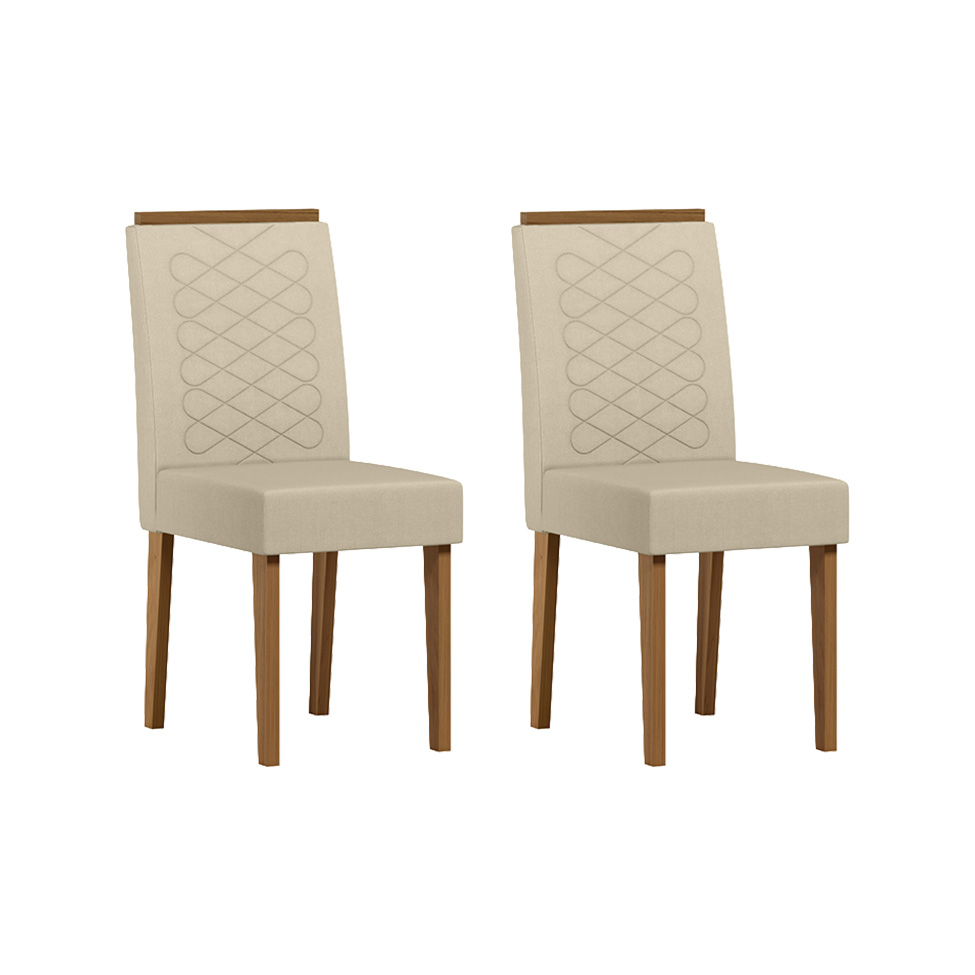 Conjunto com 2 Cadeiras Aurea Linho Palha e Cinamomo