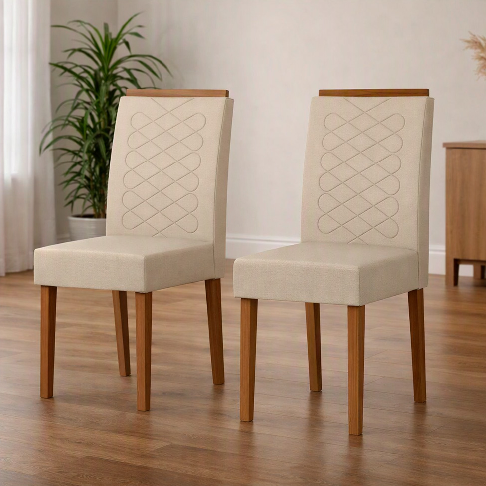 Conjunto com 2 Cadeiras Aurea Linho Palha e Cinamomo