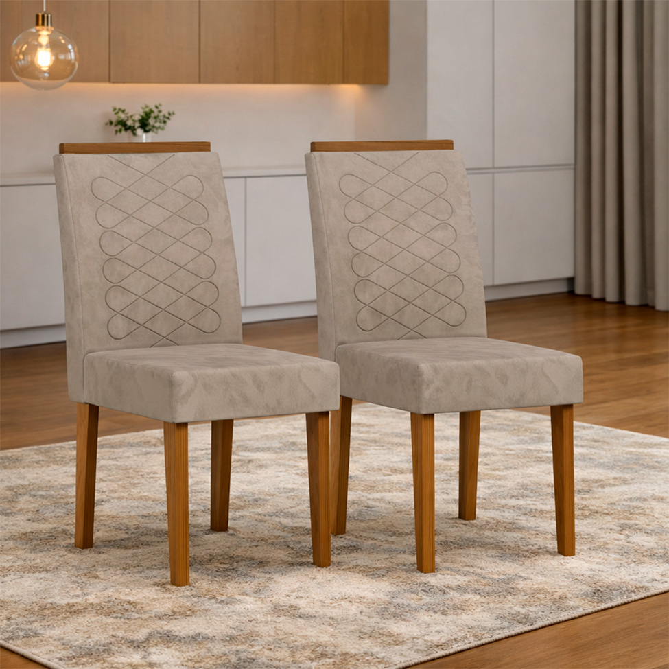 Conjunto com 2 Cadeiras Aurea Suede Marrom e Cinamomo