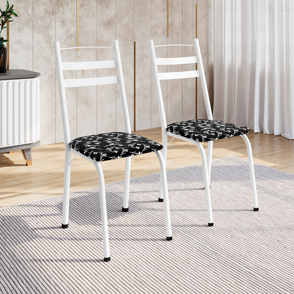 Conjunto com 2 Cadeiras Beatrice Revetimento Sintético Preto e Branco