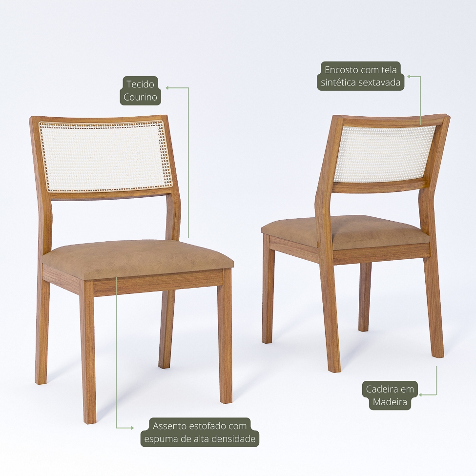 Conjunto com 2 Cadeiras Bella Revestimento Sintético Kaki e Madeira