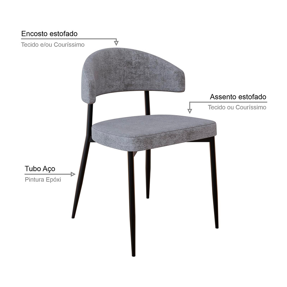 Conjunto com 2 Cadeiras Bless Cinza e Preta