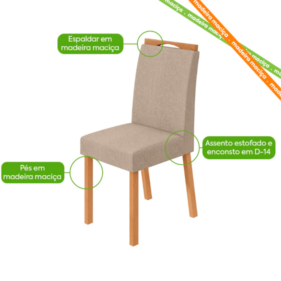 Conjunto com 2 Cadeiras Bonna Linho Bege e Amêndoa