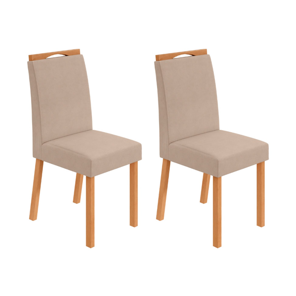 Conjunto com 2 Cadeiras Bonna Veludo Creme e Amêndoa
