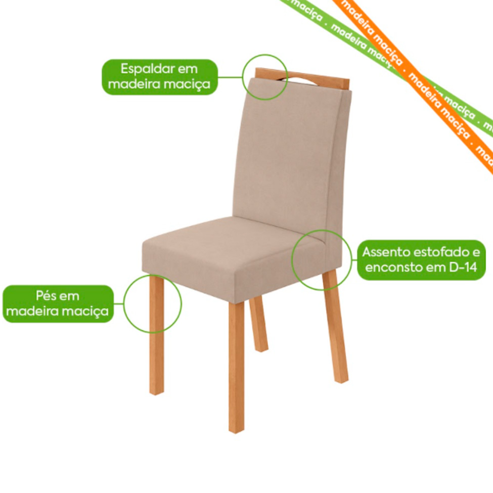 Conjunto com 2 Cadeiras Bonna Veludo Creme e Amêndoa