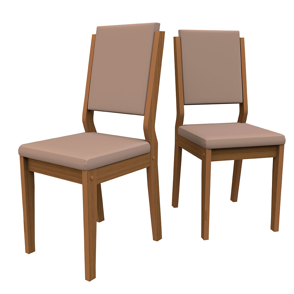 Conjunto com 2 Cadeiras Carol Revestimento Sintético Marrom Claro e Imbuia
