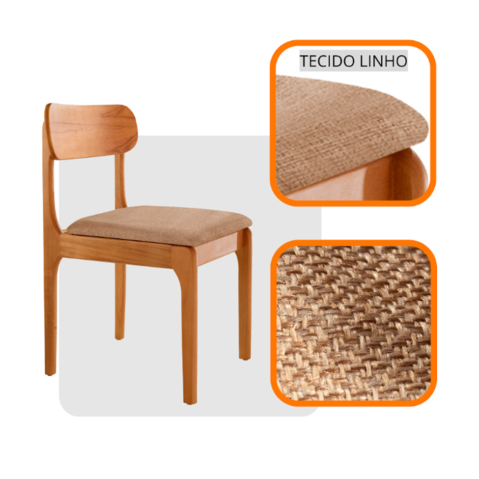 Conjunto com 2 Cadeiras Cecília Linho Palha e Imbuia