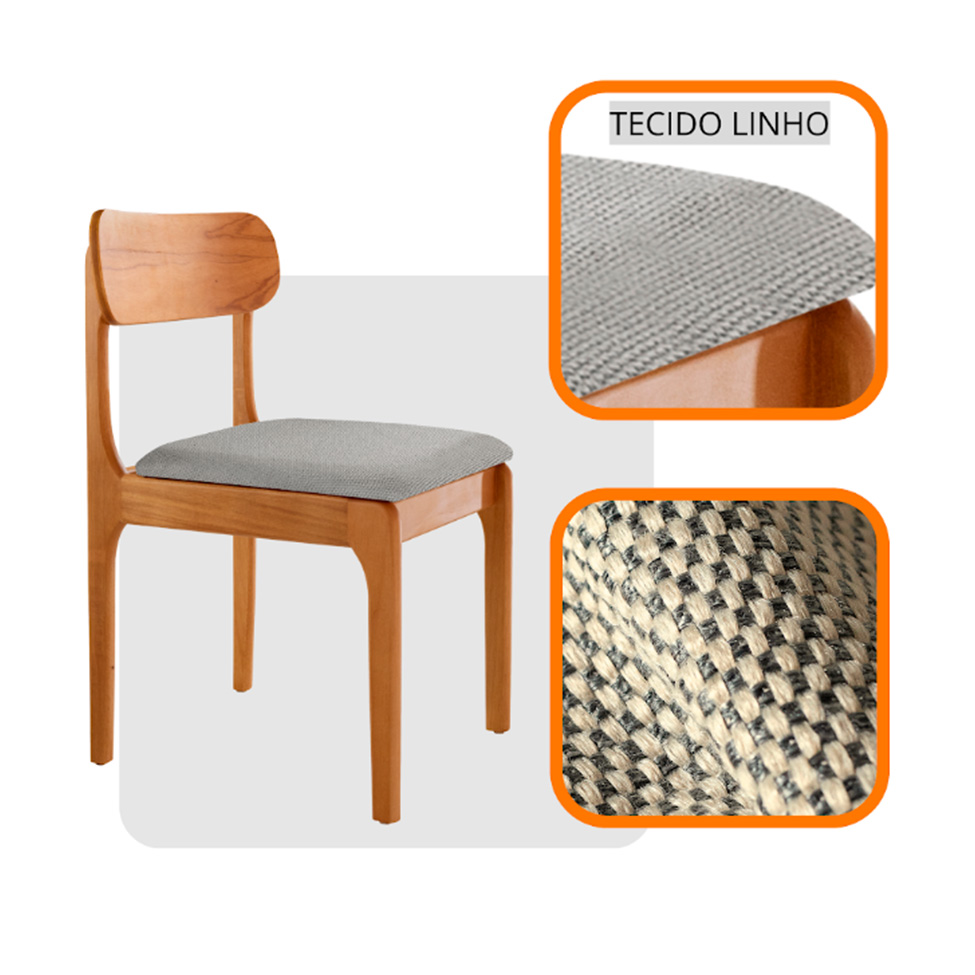 Conjunto com 2 Cadeiras Cecília Linho Quartzo e Imbuia