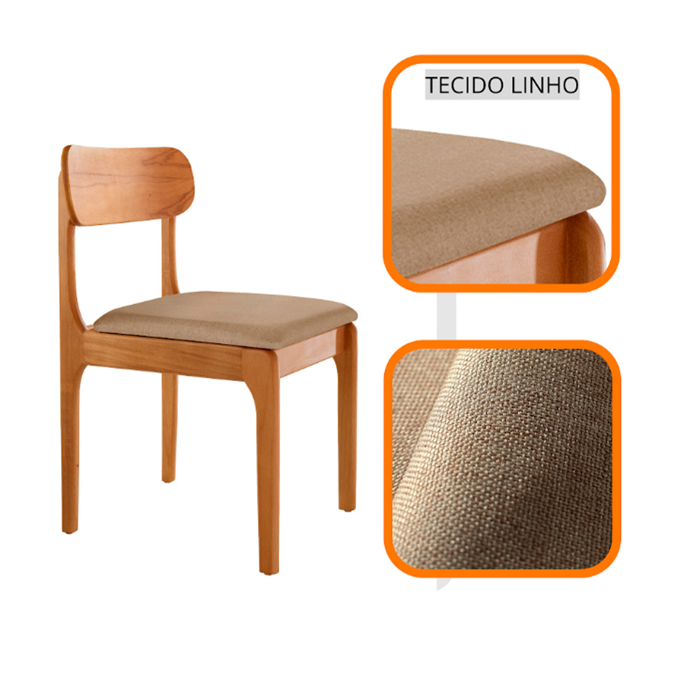 Conjunto com 2 Cadeiras Cecília Linho Turim e Imbuia