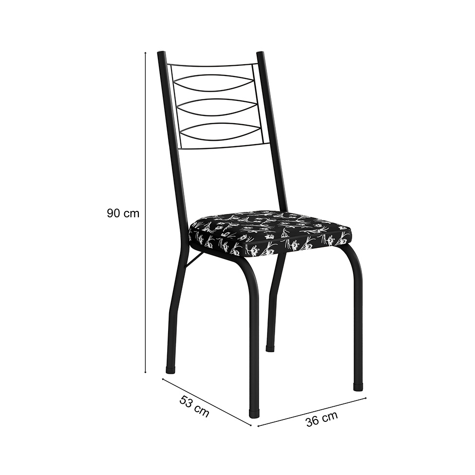 Conjunto com 2 Cadeiras Chipre Revestimento Sintético Florido e Preto