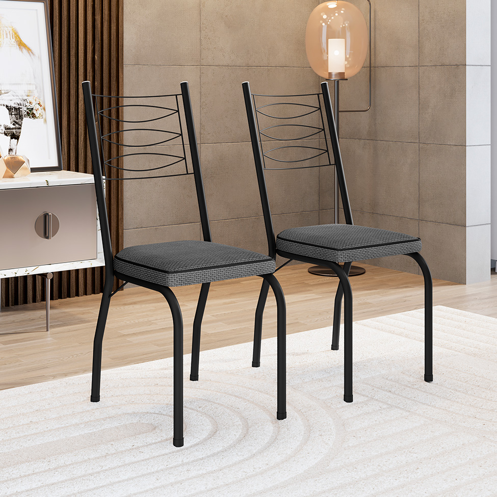 Conjunto com 2 Cadeiras Chipre Revestimento Sintético Platina e Preto