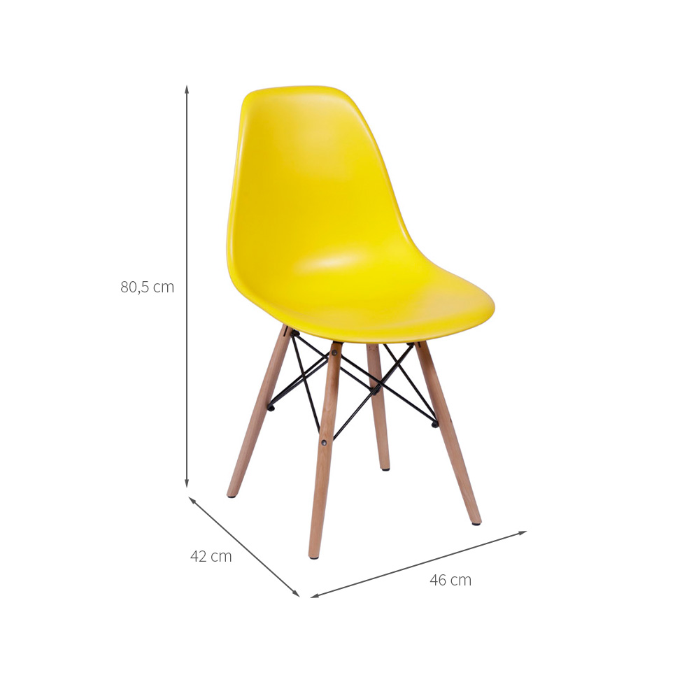 Conjunto com 2 Cadeiras DKR Eames Amarelo e Madeira