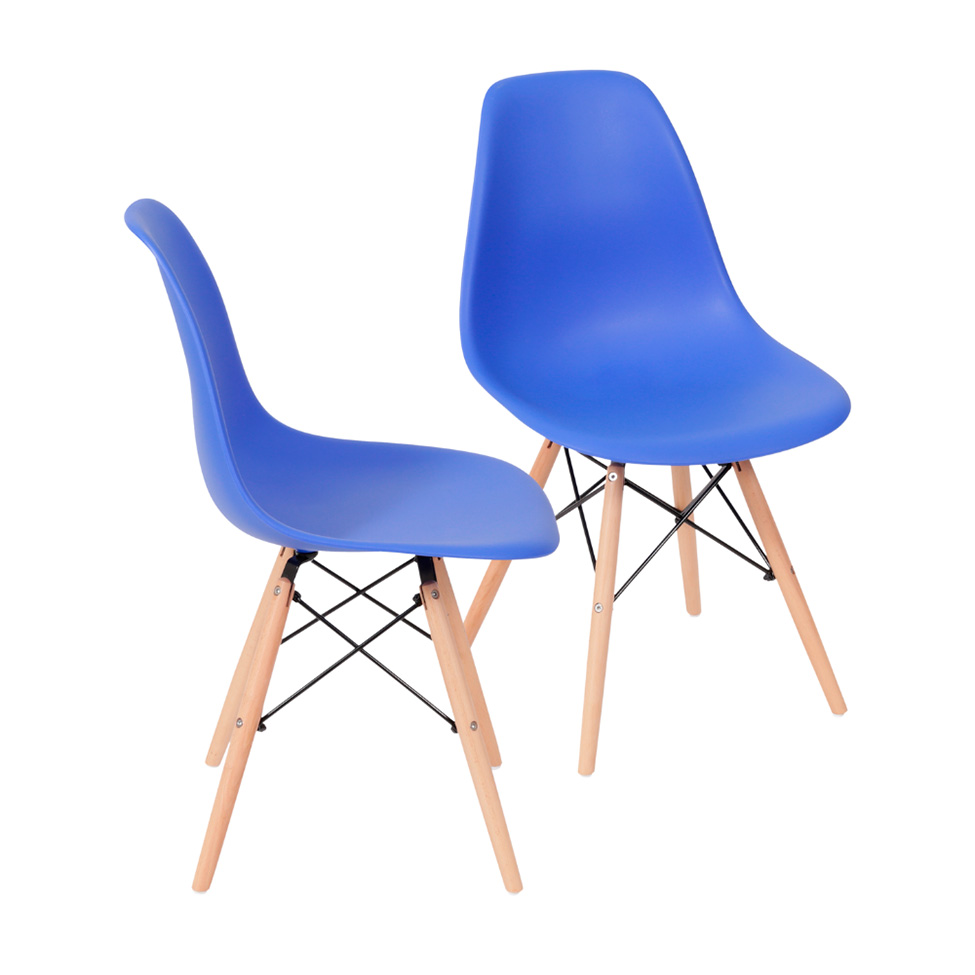Conjunto com 2 Cadeiras DKR Eames Azul Escuro e Madeira
