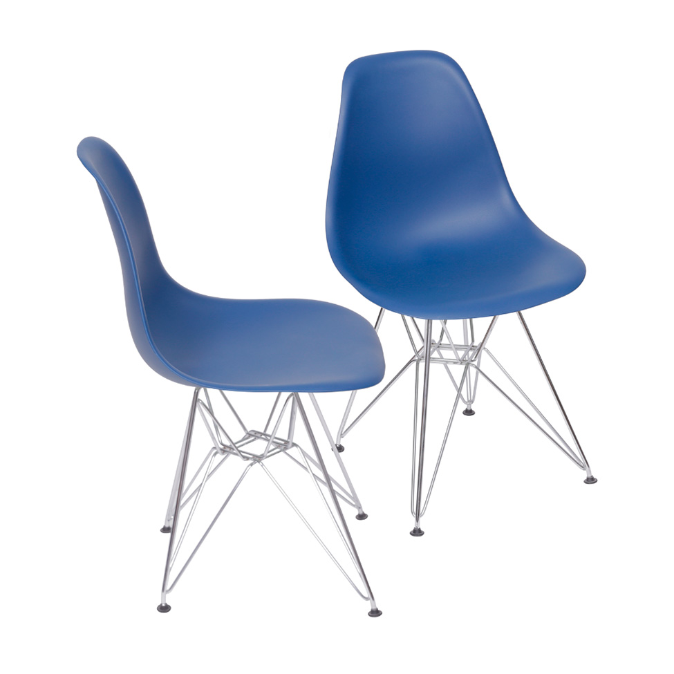 Conjunto com 2 Cadeiras DKR Eames Azul Marinho e Cromado