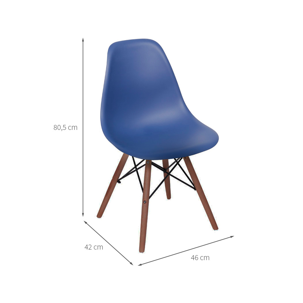 Conjunto com 2 Cadeiras DKR Eames Azul Marinho e Madeira