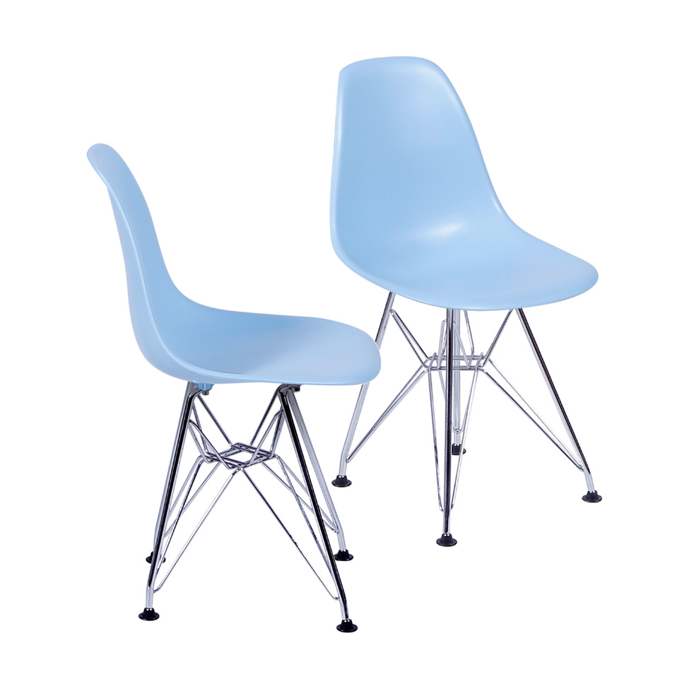 Conjunto com 2 Cadeiras DKR Eames Azul e Cromado