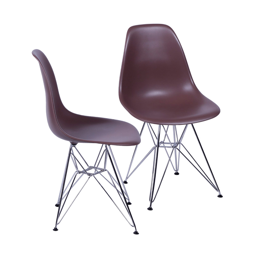 Conjunto com 2 Cadeiras DKR Eames Café e Cromado