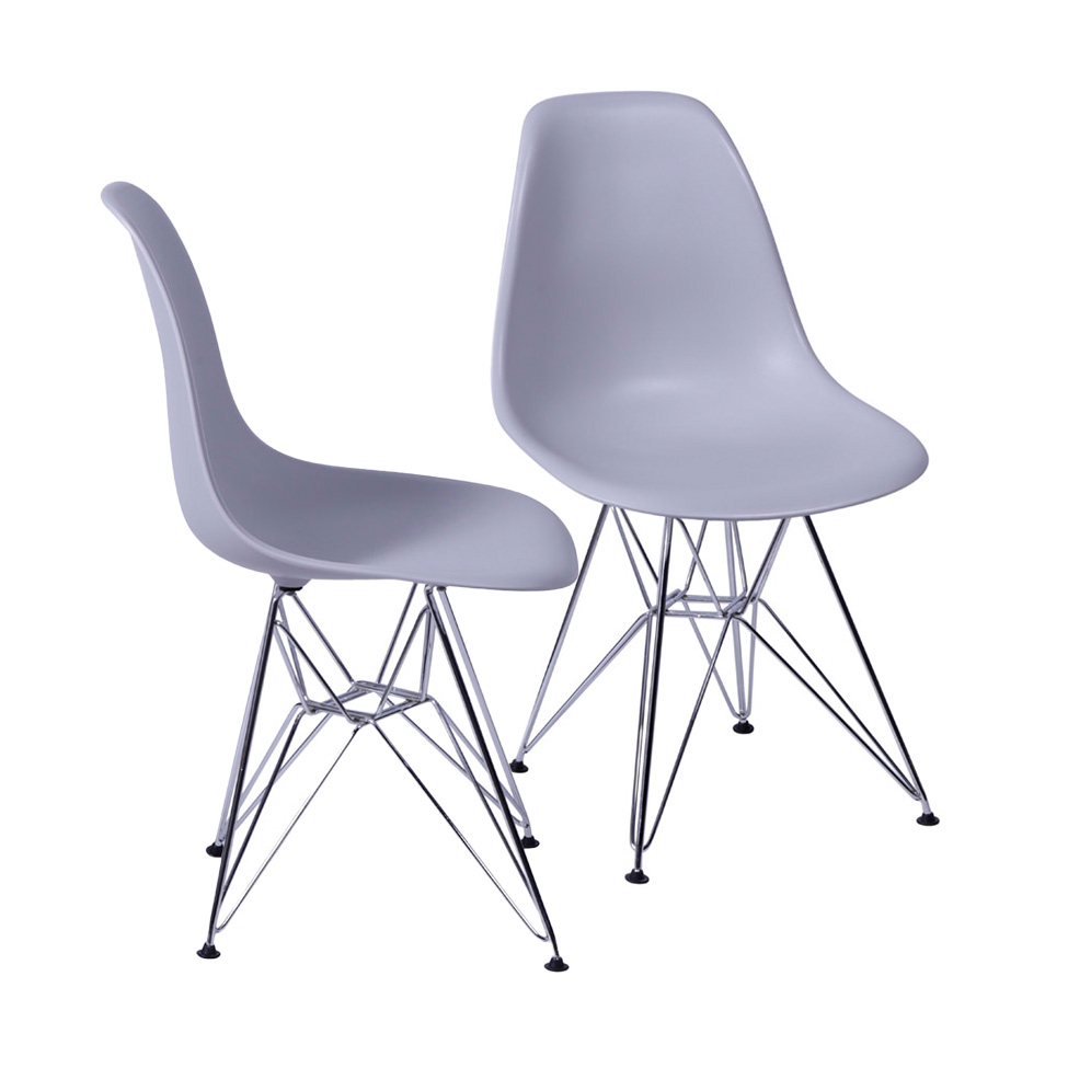 Conjunto com 2 Cadeiras DKR Eames Cinza e Cromado