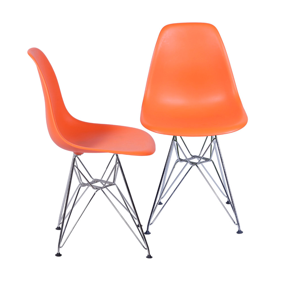 Conjunto com 2 Cadeiras DKR Eames Laranja e Cromado