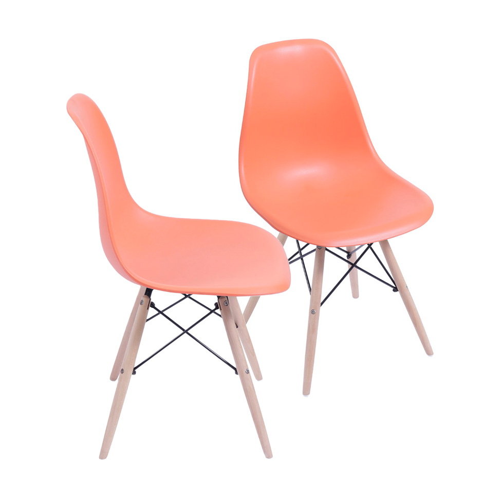 Conjunto com 2 Cadeiras DKR Eames Laranja e Madeira