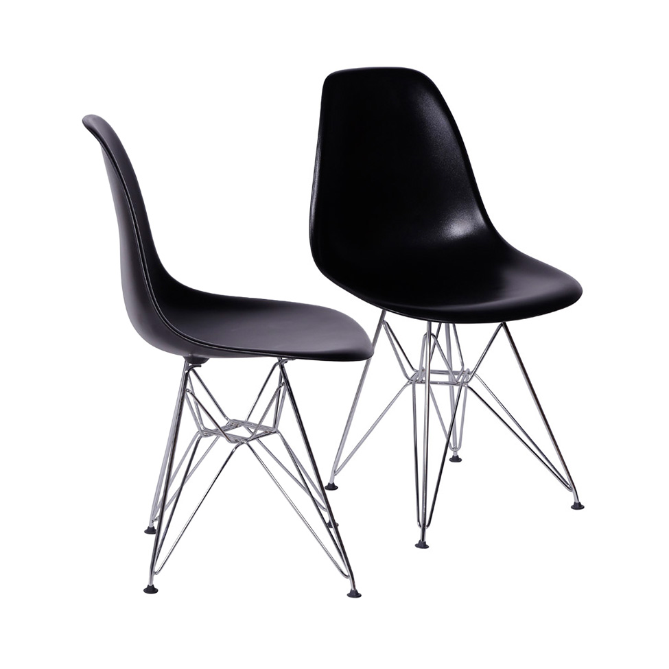 Conjunto com 2 Cadeiras DKR Eames Preto e Cromado