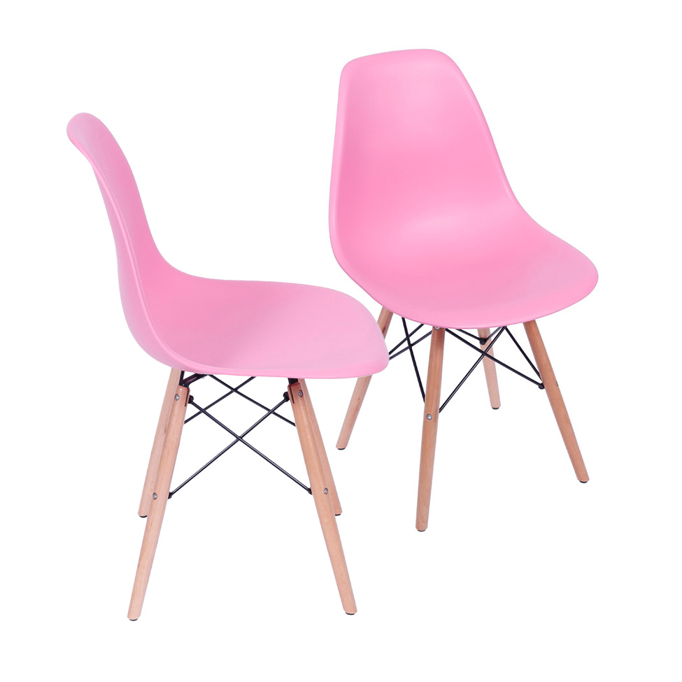 Conjunto com 2 Cadeiras DKR Eames Rosa e Madeira