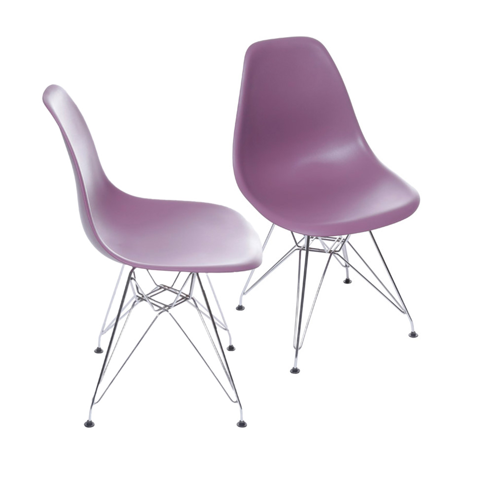 Conjunto com 2 Cadeiras DKR Eames Roxo e Cromado