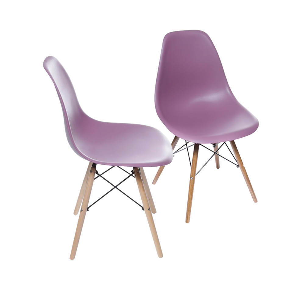 Conjunto com 2 Cadeiras DKR Eames Roxo e Madeira