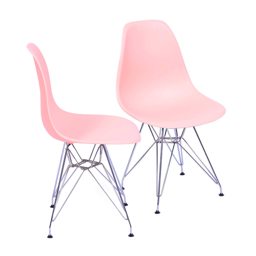 Conjunto com 2 Cadeiras DKR Eames Salmão e Cromado