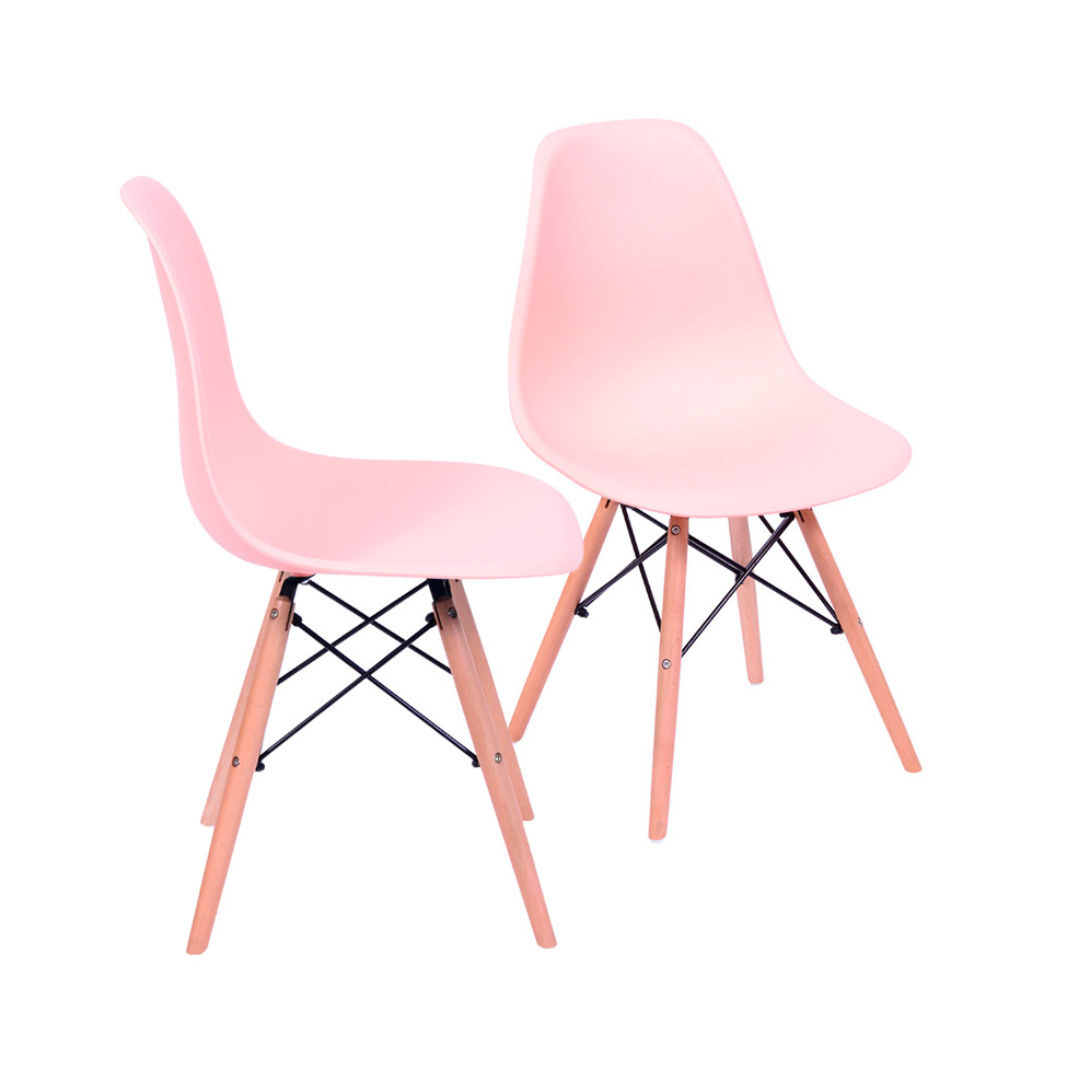 Conjunto com 2 Cadeiras DKR Eames Salmão e Madeira