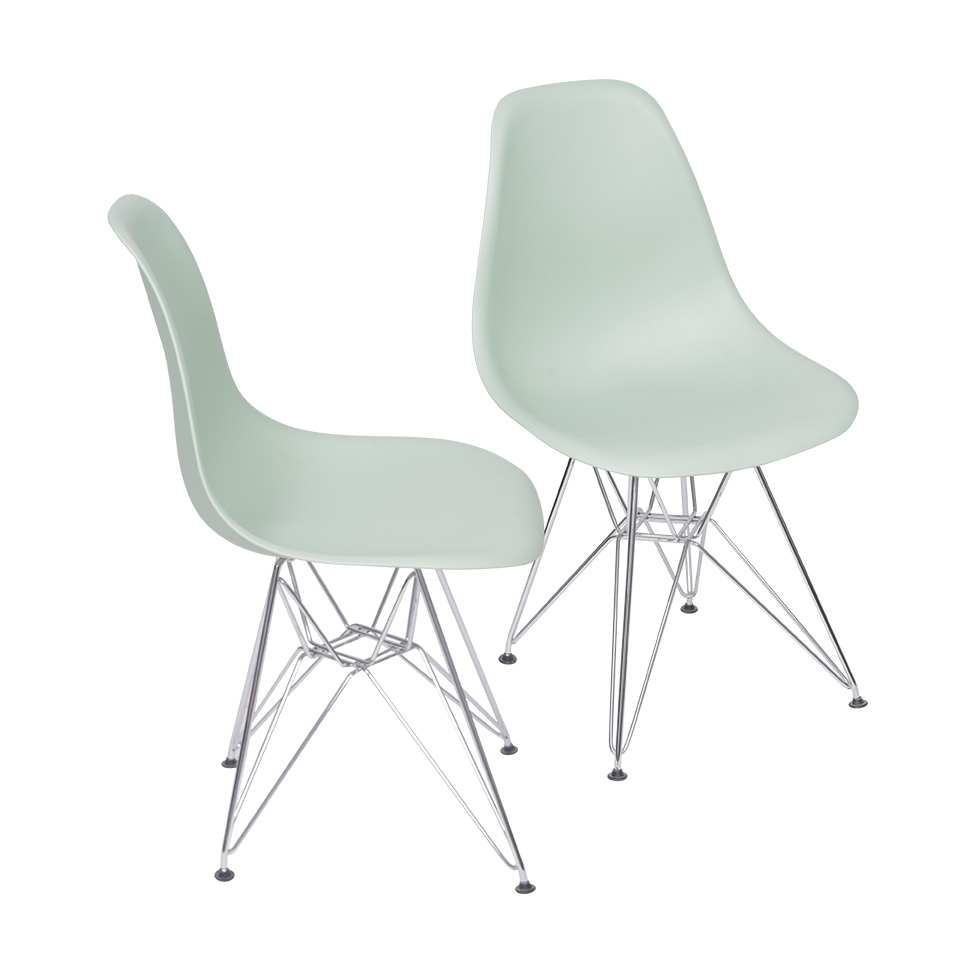 Conjunto com 2 Cadeiras DKR Eames Verde Claro e Cromado
