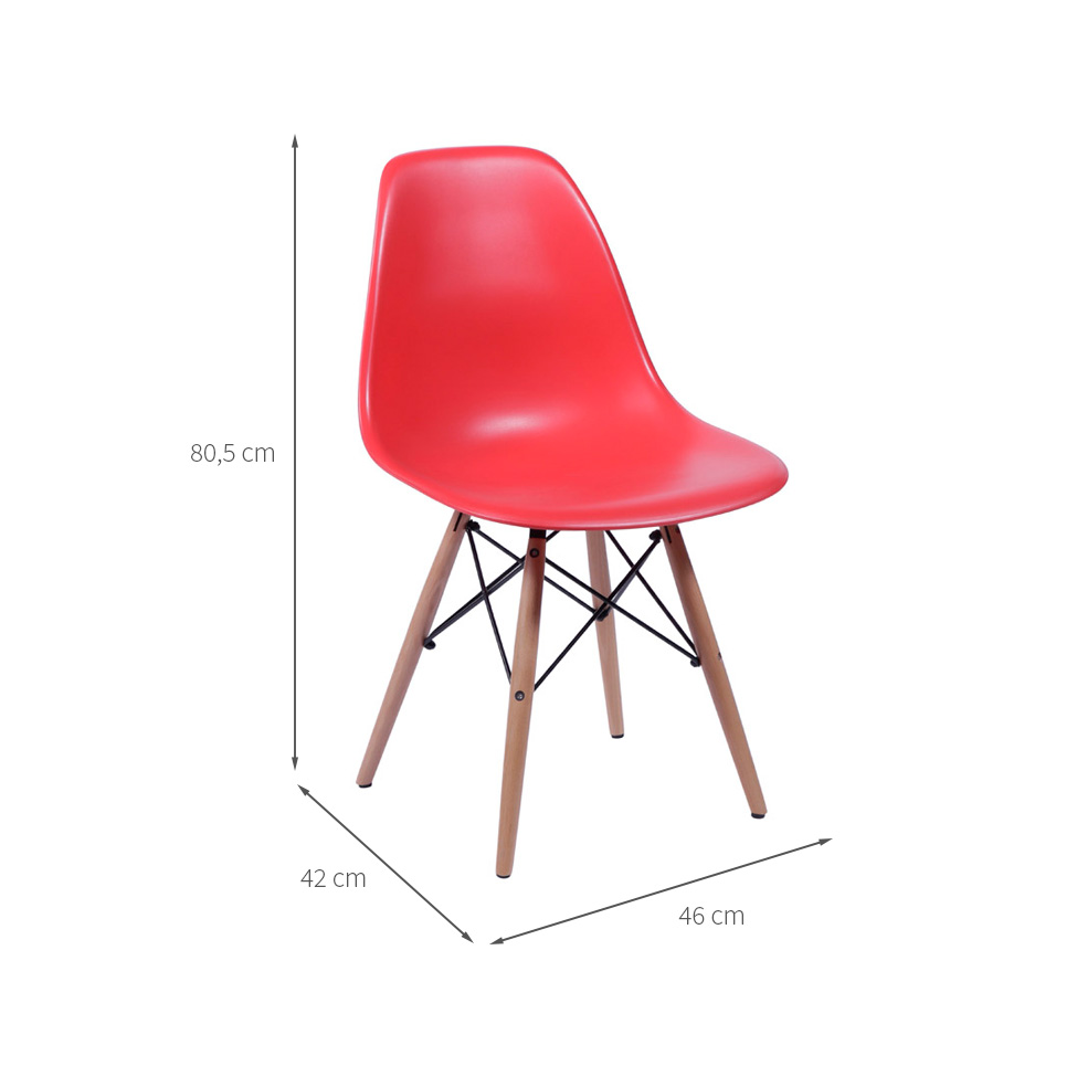Conjunto com 2 Cadeiras DKR Eames Vermelho e Madeira