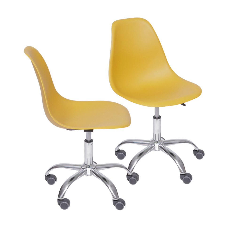 Conjunto com 2 Cadeiras DKR com Rodízios Açafrão e Cromado