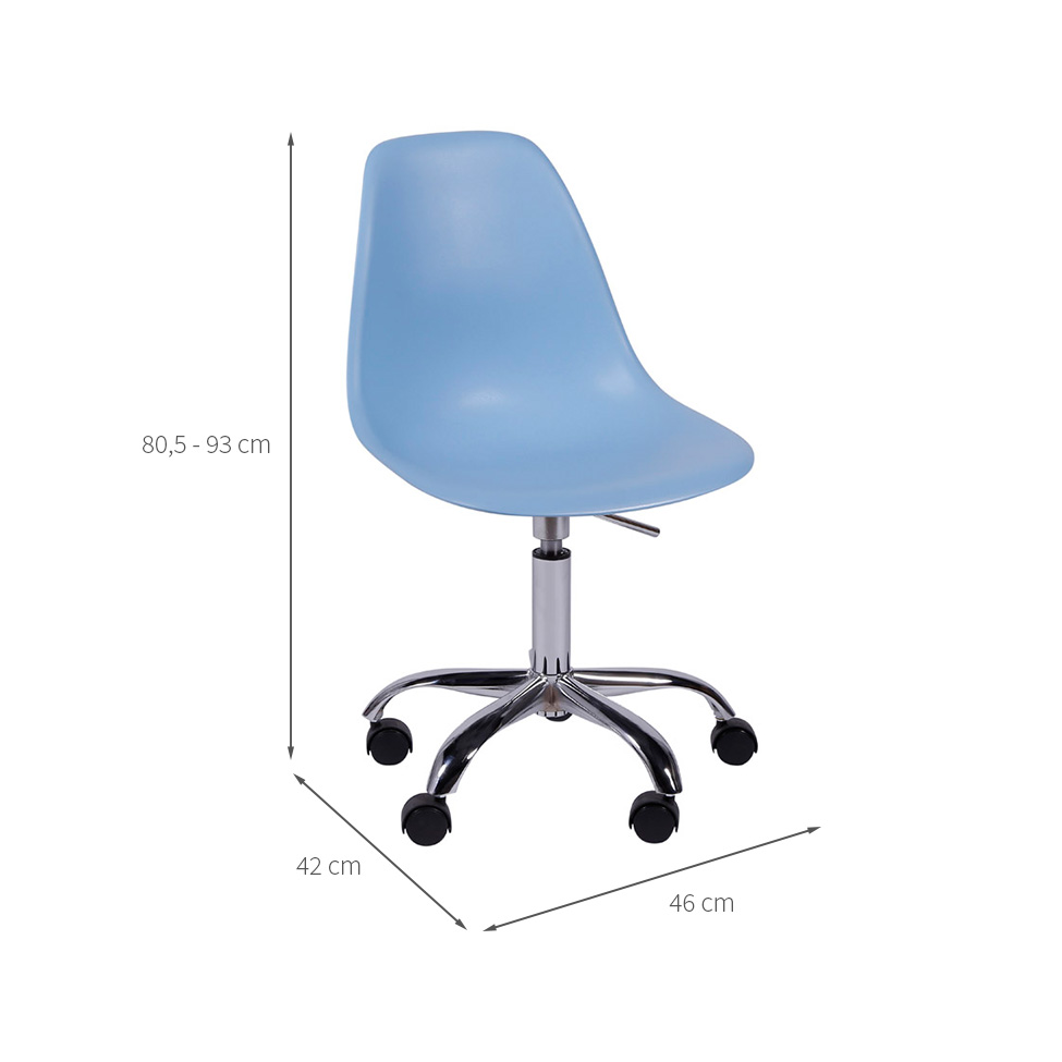 Conjunto com 2 Cadeiras DKR com Rodízios Azul Claro e Cromado