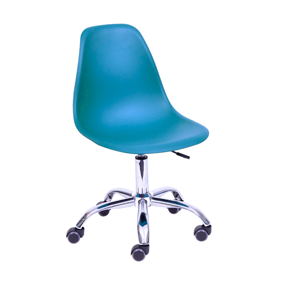 Conjunto com 2 Cadeiras DKR com Rodízios Azul Petróleo e Cromado