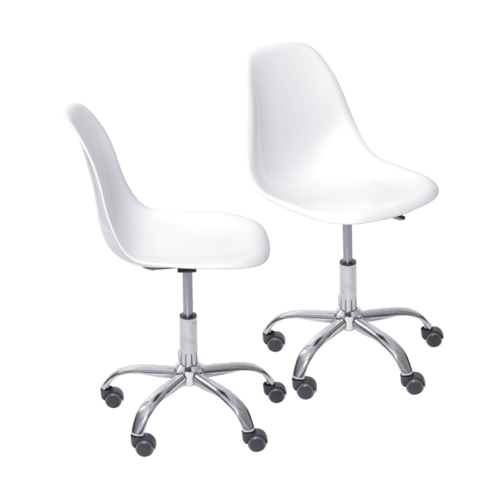 Conjunto com 2 Cadeiras DKR com Rodízios Branco e Cromado