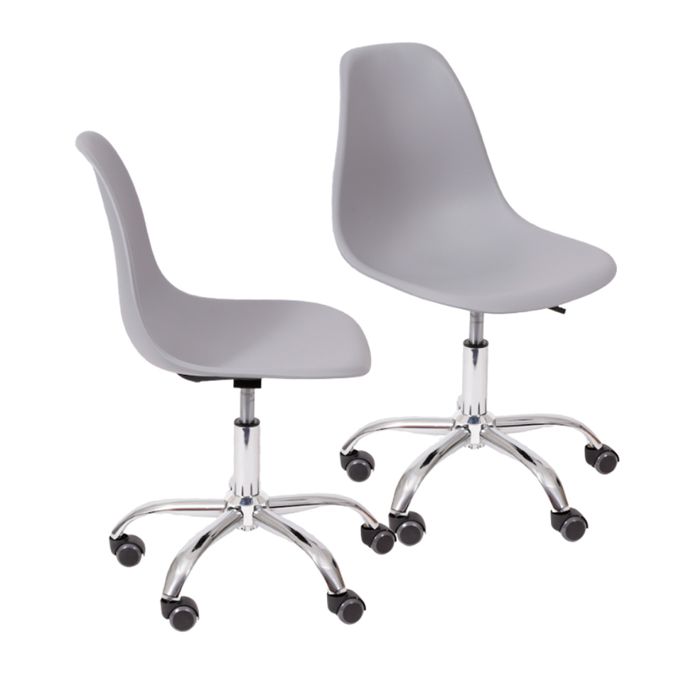 Conjunto com 2 Cadeiras DKR com Rodízios Cinza e Cromado