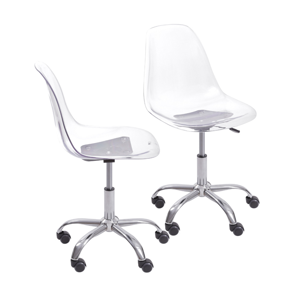 Conjunto com 2 Cadeiras DKR com Rodízios Incolor e Cromado