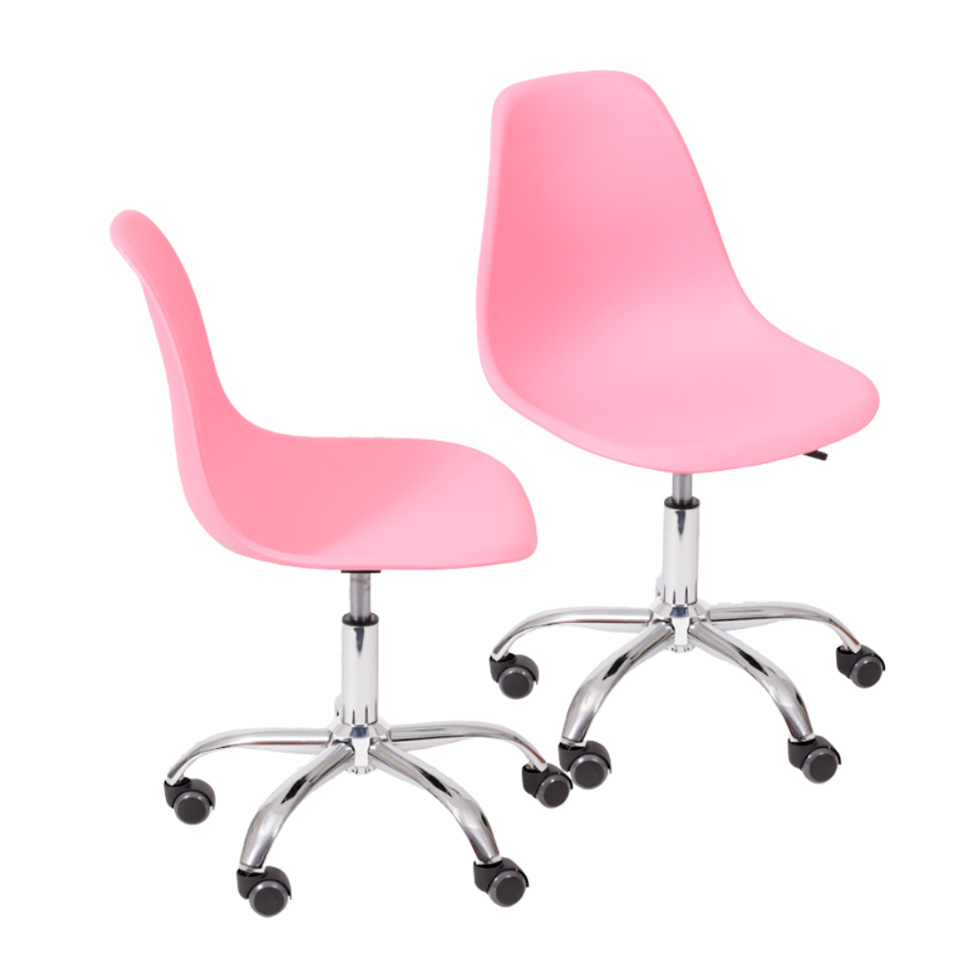 Conjunto com 2 Cadeiras DKR com Rodízios Rosa e Cromado