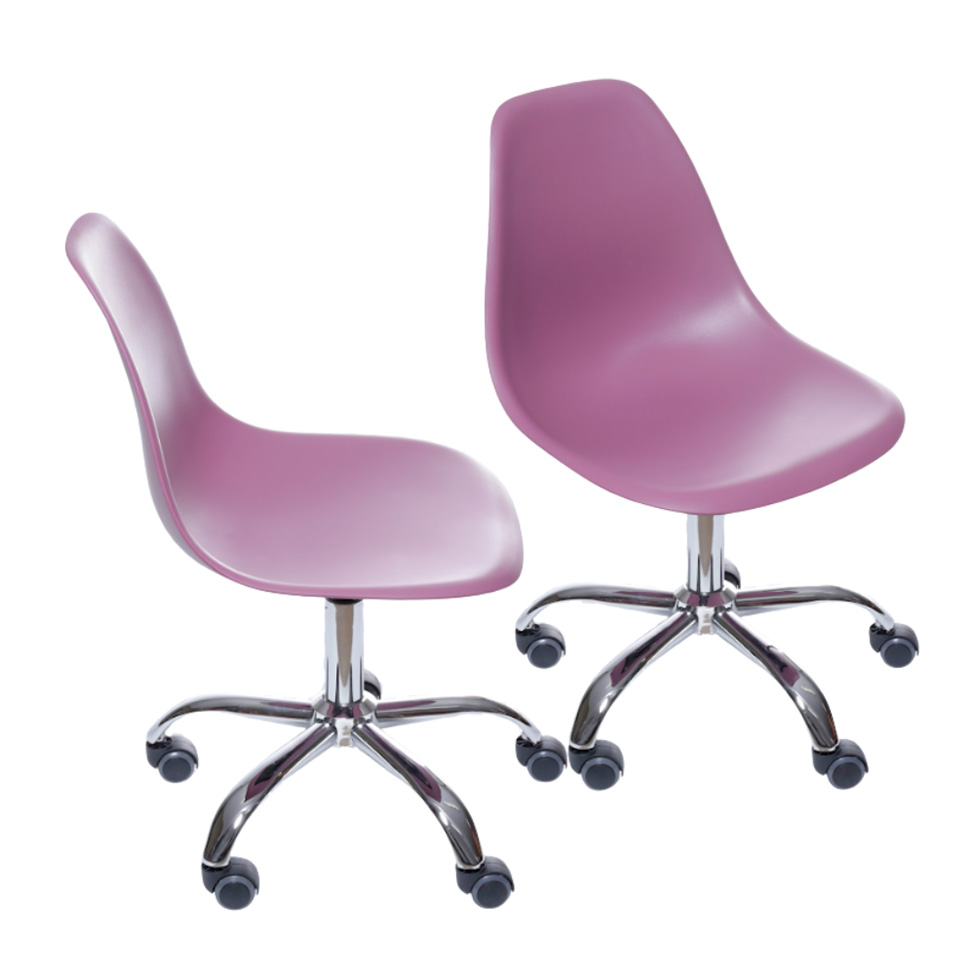 Conjunto com 2 Cadeiras DKR com Rodízios Roxo e Cromado