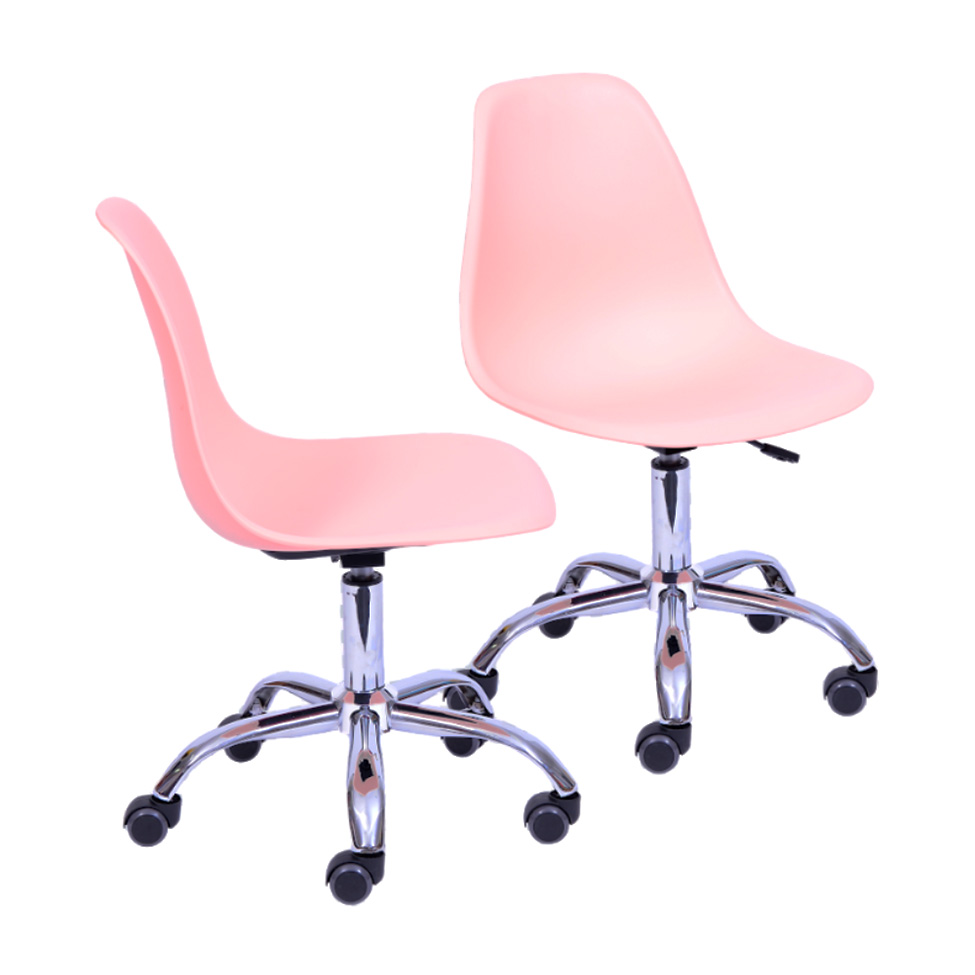 Conjunto com 2 Cadeiras DKR com Rodízios Salmão e Cromado