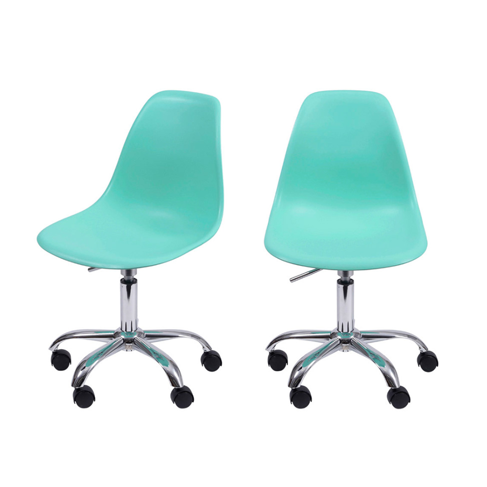 Conjunto com 2 Cadeiras DKR com Rodízios Turquesa e Cromado