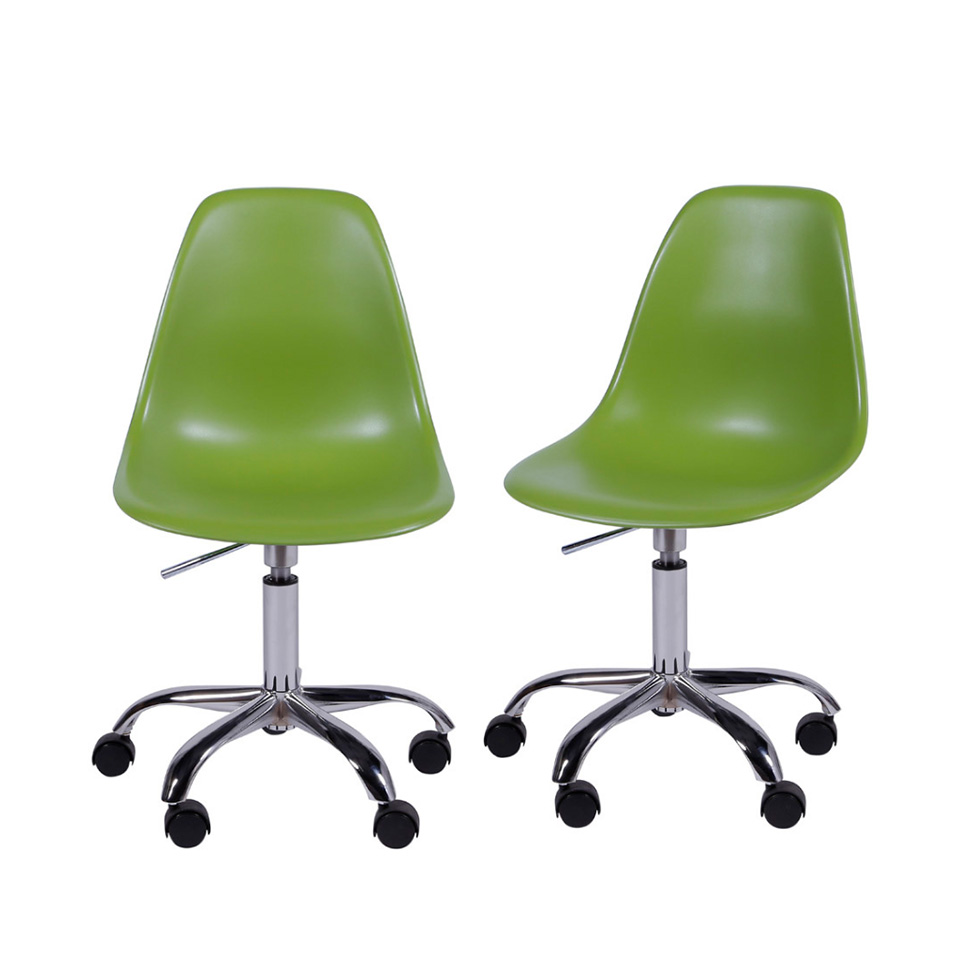Conjunto com 2 Cadeiras DKR com Rodízios Verde e Cromado