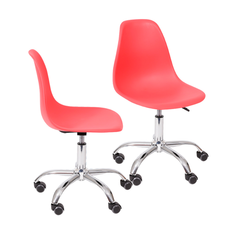 Conjunto com 2 Cadeiras DKR com Rodízios Vermelho e Cromado