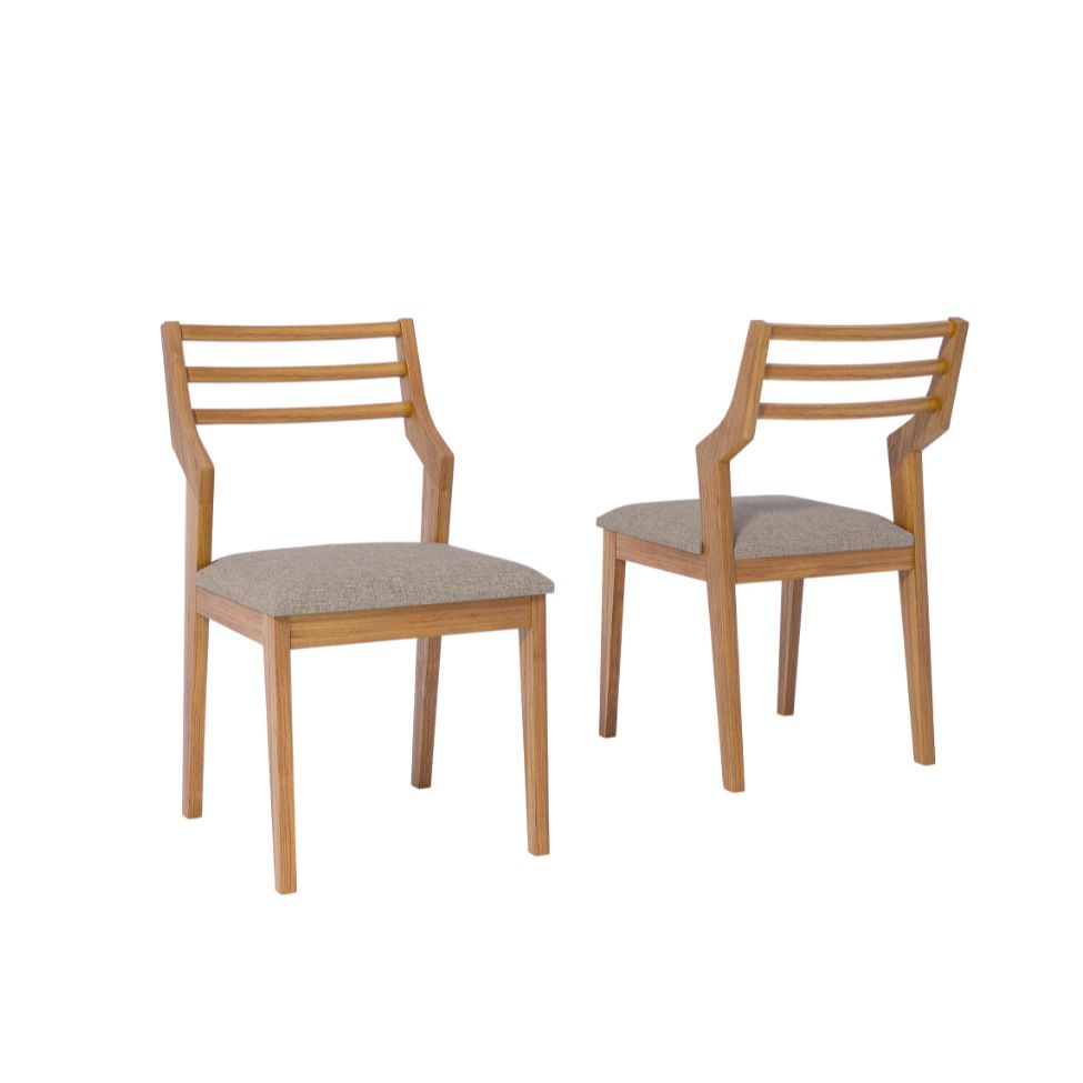 Conjunto com 2 Cadeiras Damasco Linho Bege e Madeira