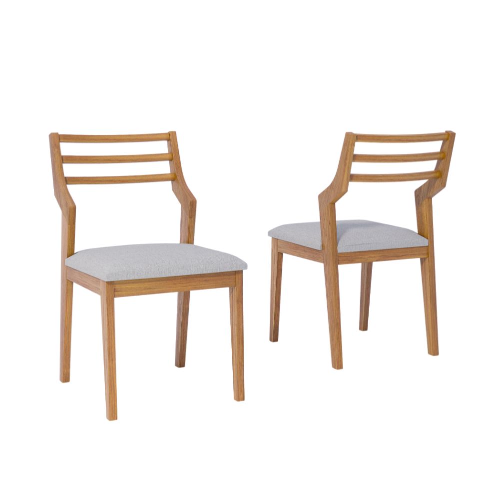 Conjunto com 2 Cadeiras Damasco Linho Cinza e Madeira