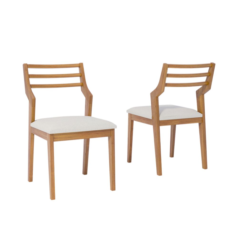 Conjunto com 2 Cadeiras Damasco Linho Cru e Madeira